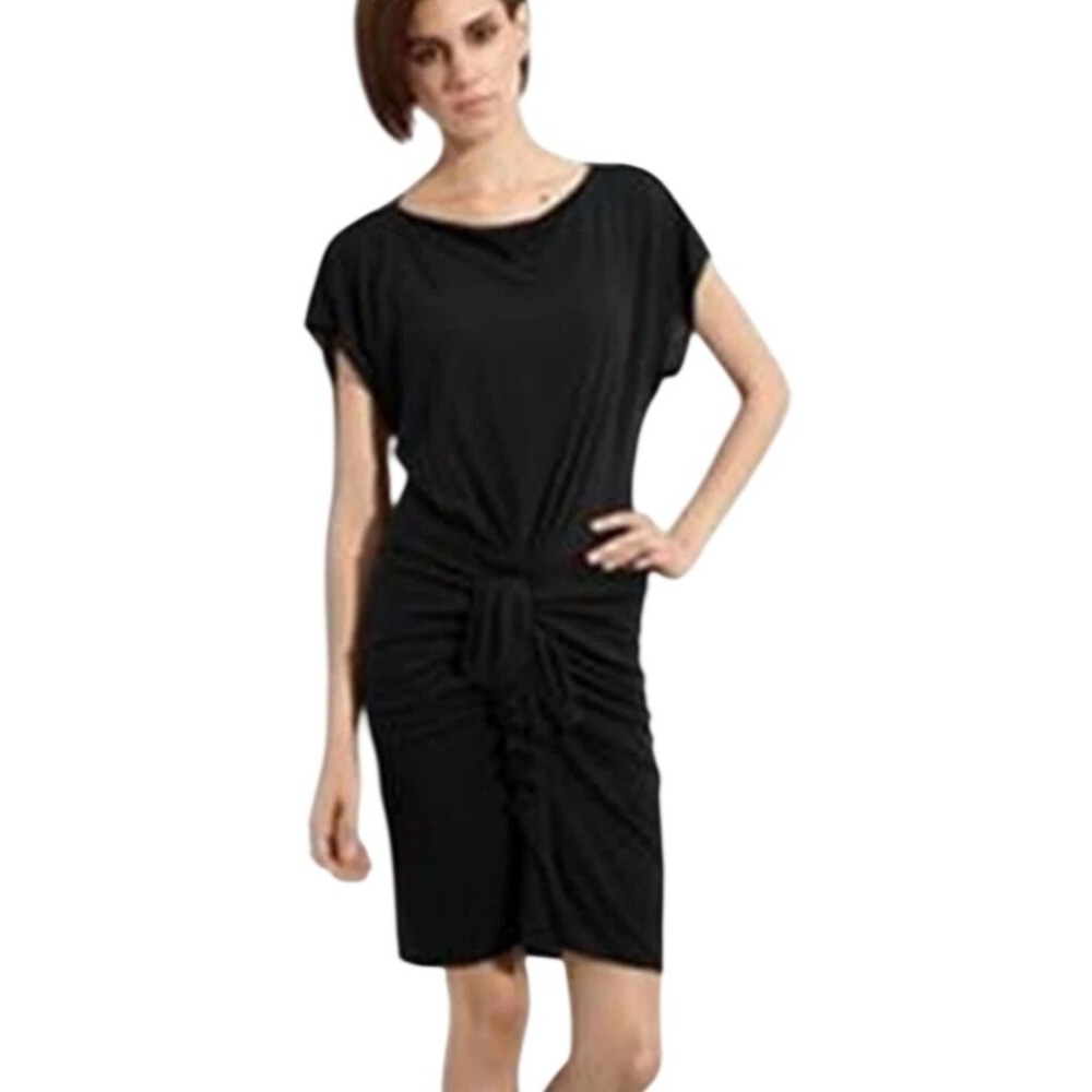 3.1 Phillip Lim Black Silk Blend Knotted Drape Mini Dress - Size S